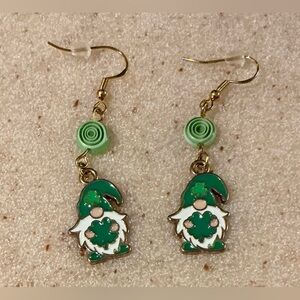 Green and White Gnome Earrings